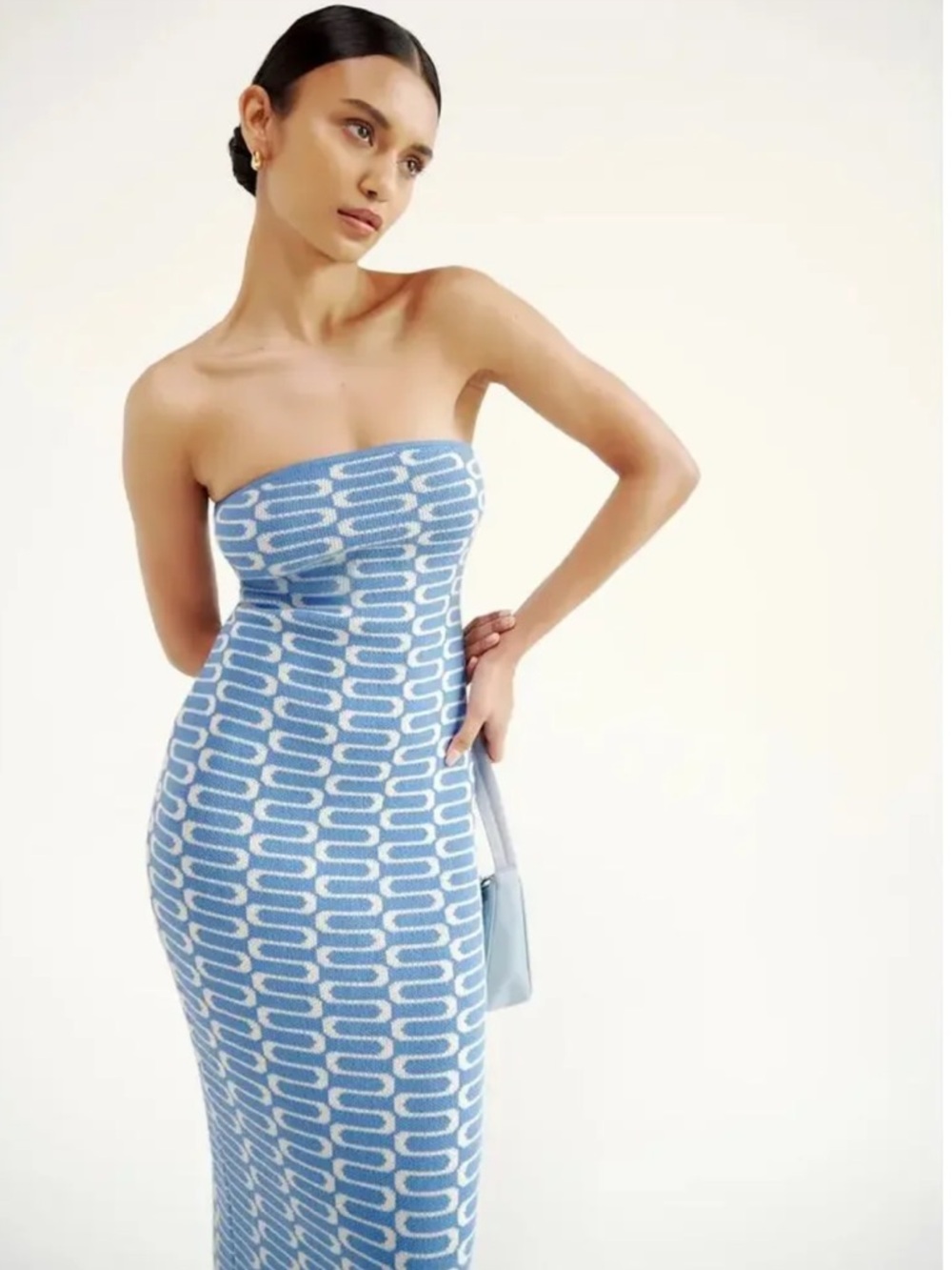 Reformation Cianna Strapless Knit lMidi Dress in Poolside Blue White Size Large